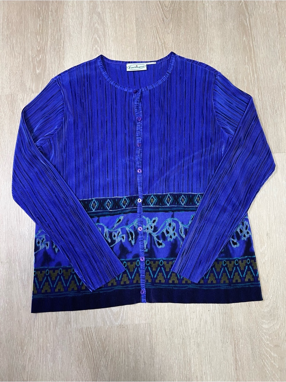Vintage Patchington Purple Pleated Button Down Chic Top